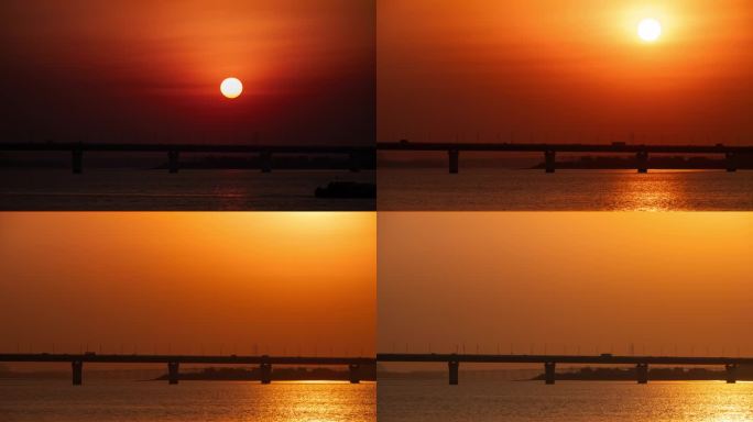 九堡大桥长焦日出延时摄影