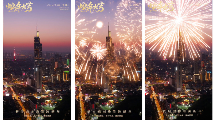 2025蛇年烟花竖版拜年模板