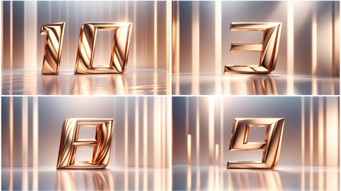 倒计时 黄金质感 金属字10秒 开场