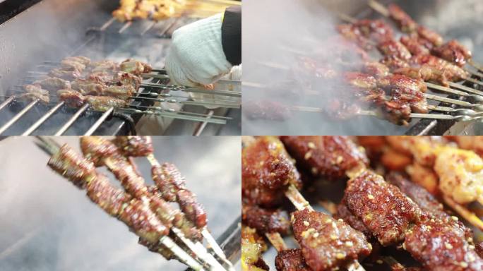 烧烤油边肉串烹饪美食素材夜市大排档夜宵