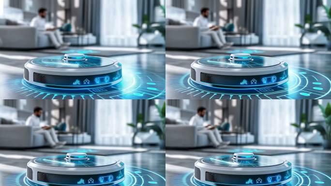 扫地机器人hud男子居家看书