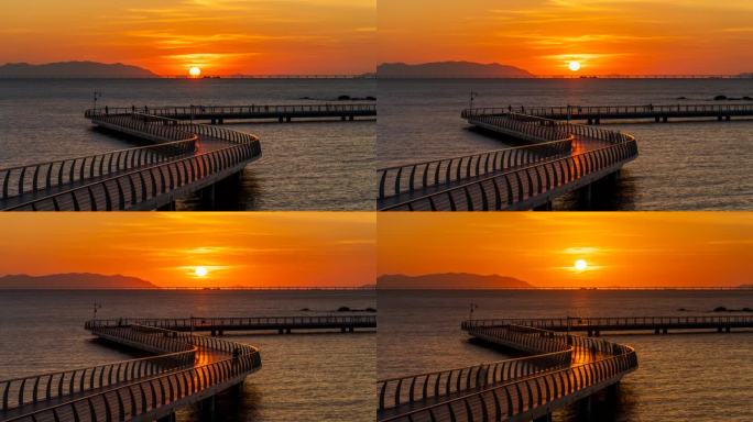 珠海海天驿站景观栈道日出延时4K