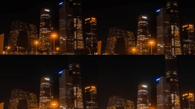 4K北京国贸CBD车流城市夜景灯光秀延时