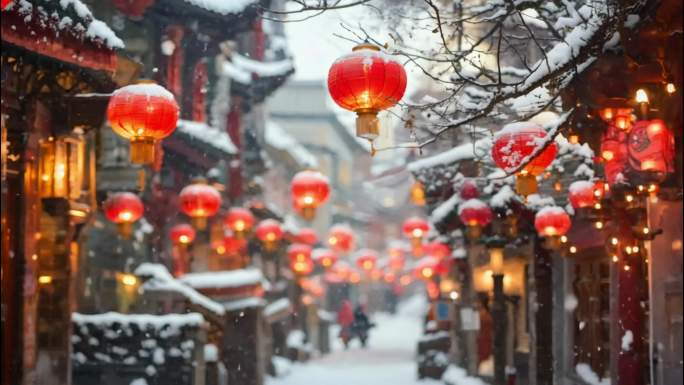 冬至雪景空镜节日氛围