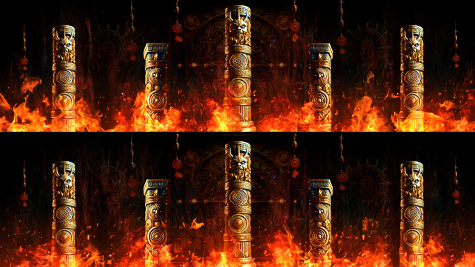 上古神秘宗教仪式火焰祭祀图腾舞台背景