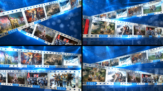 原创蓝色历史回顾党政胶片图片展示AE模板