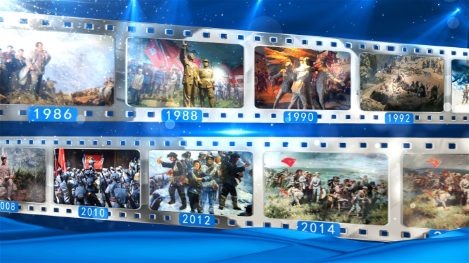 蓝色党政历史伟人回顾胶片图片展示AE模板