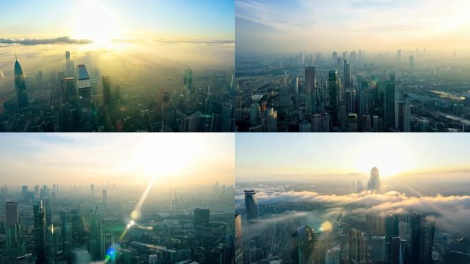 广州日出云海朝阳光芒航拍