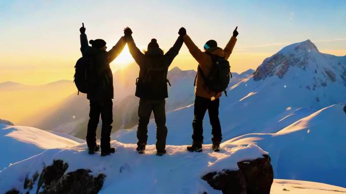 团队励志攀登雪山团队协作火把黑暗前行