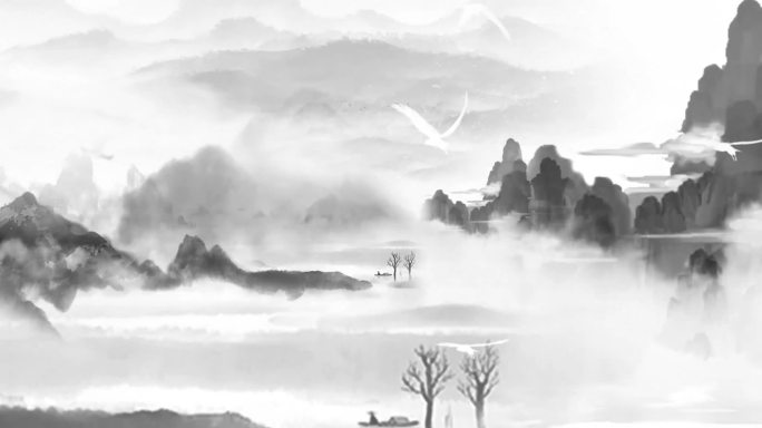 超长屏led水墨山飞鸟穿梭山河图