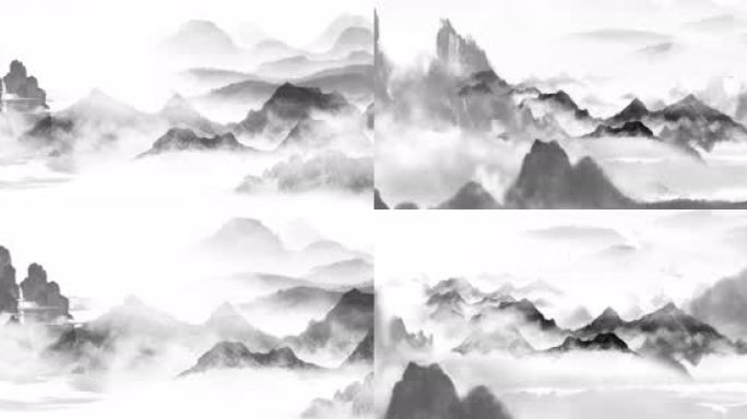 超长屏led水墨山飞鸟穿梭山河图