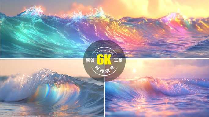 6K宽屏梦幻唯美海浪大海彩虹波浪浪花