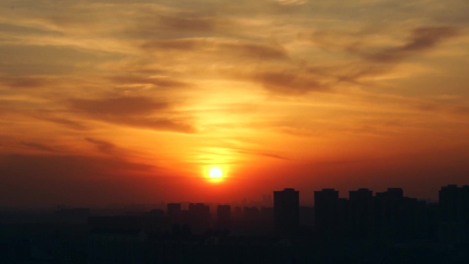 日出东方城市天际线朝霞太彩霞太阳升起希望