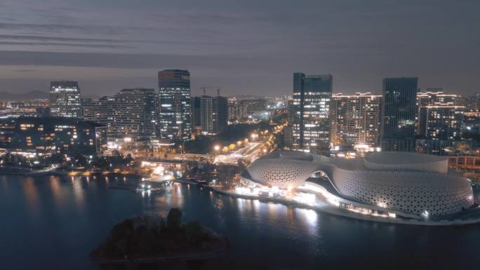 金沙湖大剧院夜景航拍