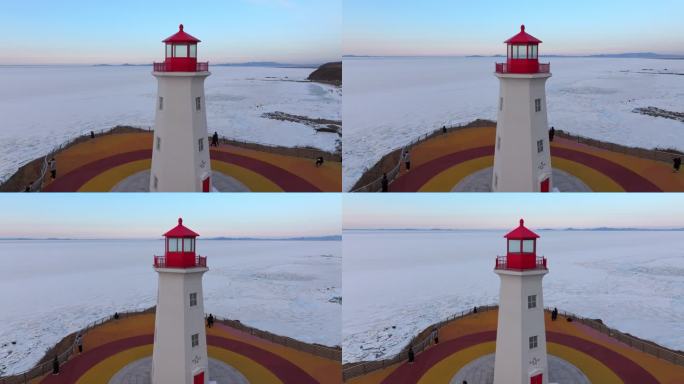 大连泊霞湾冬季灯塔海冰