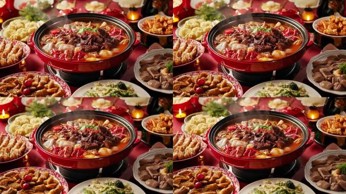 【4K高清】春节大餐年夜饭美食火锅团圆