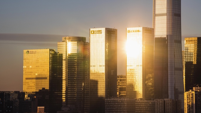 【8K】北京CBD写字楼日照金光