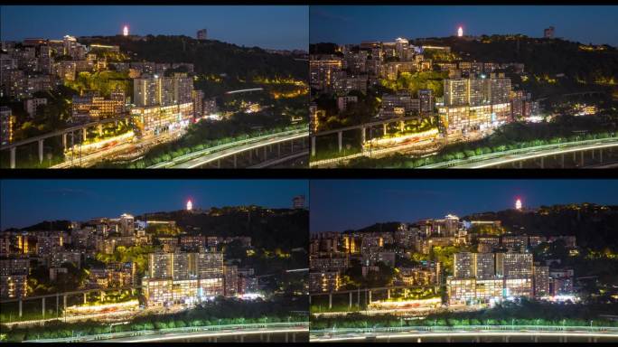 重庆李子坝轻轨站移动延时重庆蓝调夜景航拍