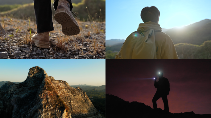 探险登山勇攀高峰成功登顶夕阳