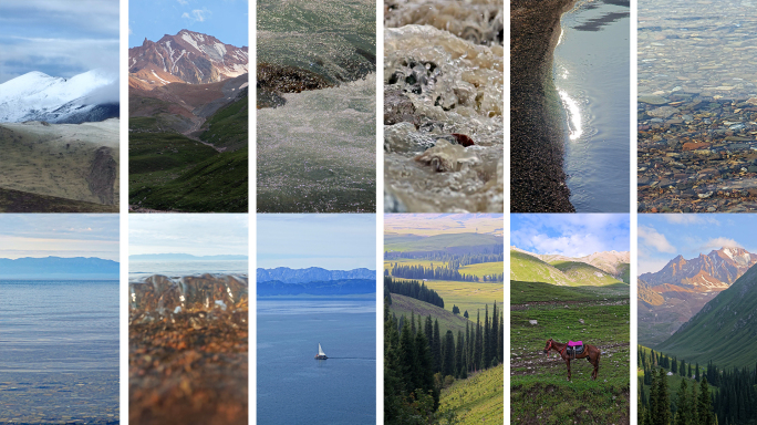 竖屏新疆雪山冰雪融化汇聚成赛里木湖