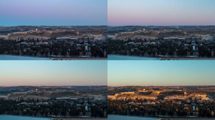 大同云冈石窟景区清晨光影延时视频