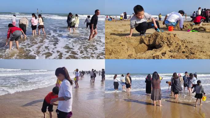 海边游玩人群  夏日阳光沙滩夏天美好海边