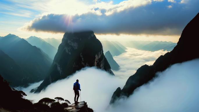 攀登雪山励志勇敢奋斗前行登顶团队勇攀高峰