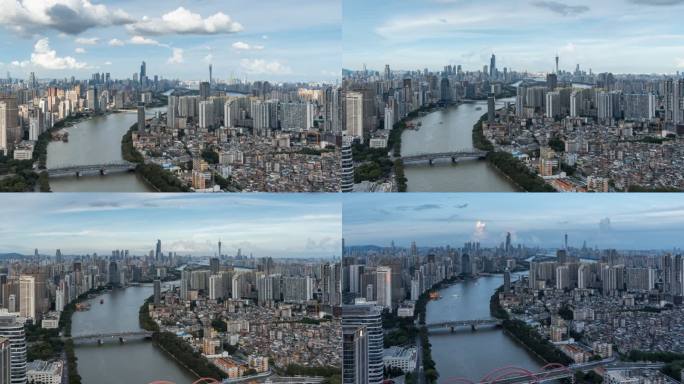 广州地标建筑日落蓝调夜景延时