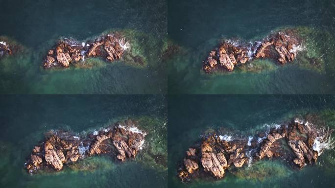 4K俯拍海浪拍打礁石