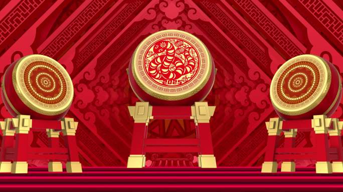 蛇年 2025 春节 鼓 舞台 背景