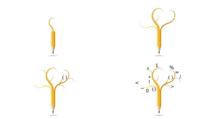 铅笔变成树的动画，概念教育，数学。