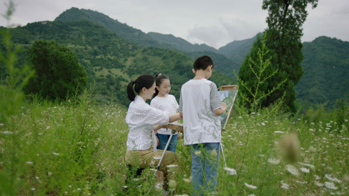 写生绘画露营亲子嬉戏大自然绿水青山