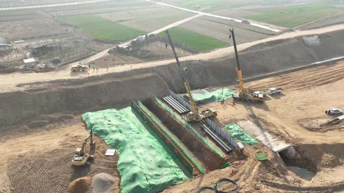 航拍地下管道管网工程 供热大管线工程