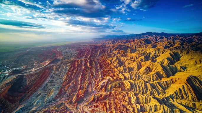 张掖七彩丹霞地 貌彩色丘陵 8k航拍