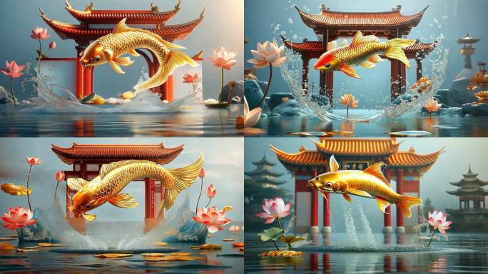 鱼跃龙门国风素材