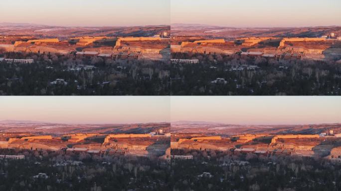 山西大同云冈石窟冬季晨光风景航拍