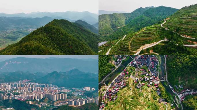 4K 航拍丽水缙云仙都风景茶山山村