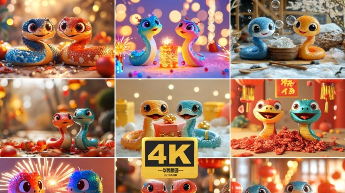 4k蛇年吉祥物皮克斯风格卡通蛇