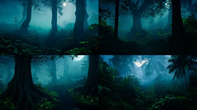 夜晚穿过丛林4K 光影唯美