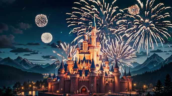 梦幻城堡烟花秀 烟火绽放