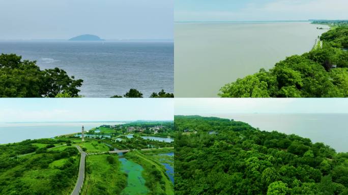 航拍巢湖红石咀公园湿地公园