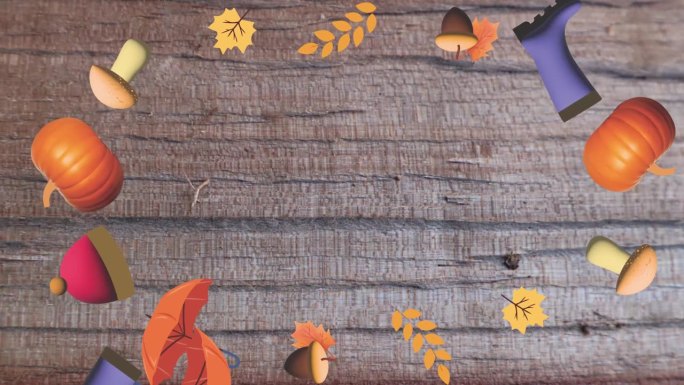 木纹纹理屏幕上的秋季元素设计的动态图形。