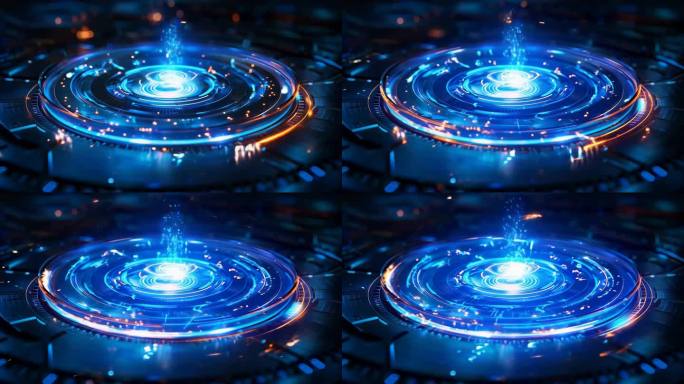 未来科技蓝色转盘环形能量场光环