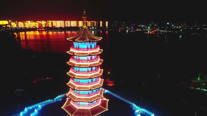 诸城万古塔航拍 传统建筑夜景航拍
