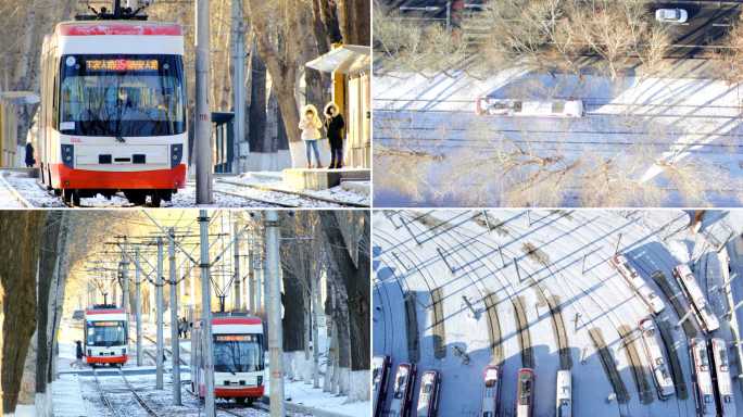 54路长春54路有轨电车雪景冬天宣传片