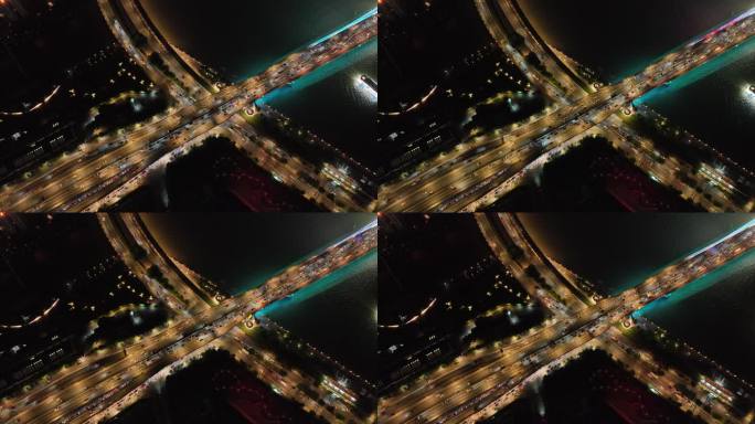 夜幕下的城市道路光影