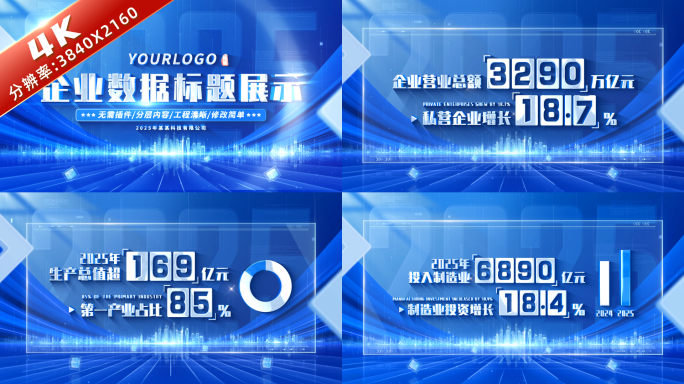蓝色数据字幕标题文字展示