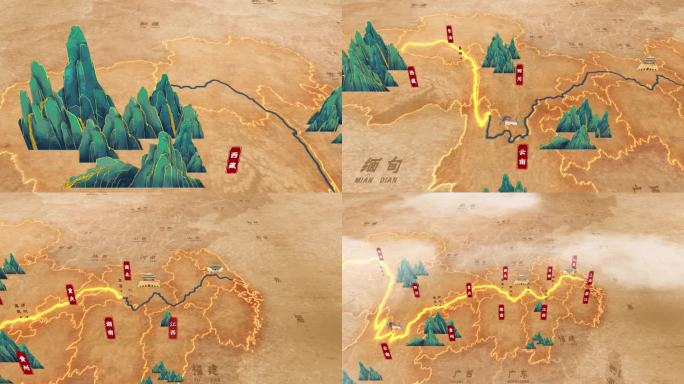 古风国风长江沿线流域线路地图AE模板