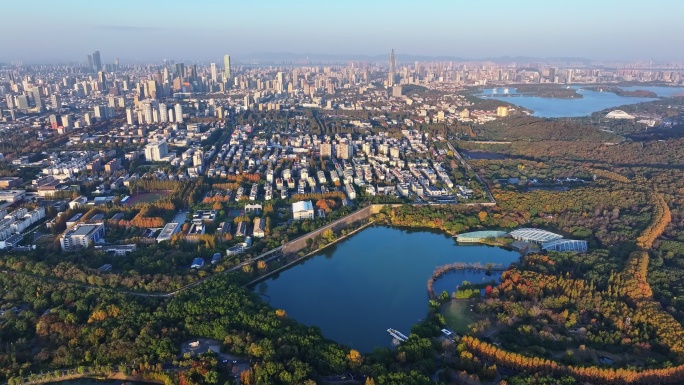 江苏南京灵山风景区前湖秋天秋色航拍