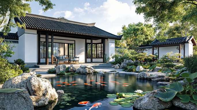 园林景观 高端房产 景观池 高端住宅